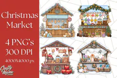 Cozy Christmas Market Stall Clipart PNG, Holiday Art Png Product Image 1