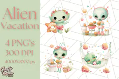 Alien Vacation Clipart PNG, Cute Summer Galaxy Art Clip Art Product Image 1