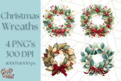 Christmas Wreath Clipart, Holiday Greenery PNG Illustrations Product Image 1
