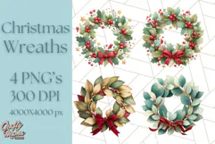 Christmas Wreath Clipart, Holiday Greenery PNG Illustrations Product Image 1
