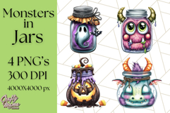 Halloween Monster Clipart PNG, Monsters in Jars, Spooky Png Product Image 1