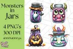 Halloween Monster Clipart PNG, Monsters in Jars, Spooky Png Product Image 1