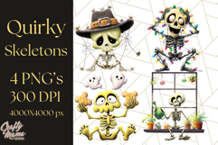 Quirky Skeleton Clipart PNG, Funny Halloween Bones Art Product Image 1