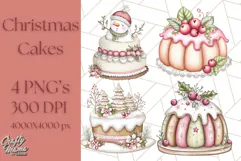 Christmas Cake Clipart PNG, Cottagecore Holiday Desserts Product Image 1