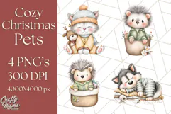 Christmas Pets in Pajamas Clipart PNG, Christmas Png Clipart Product Image 1