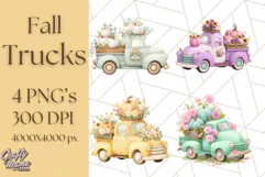 Vintage Truck Pumpkin and Fall Flowers PNG Clipart, Autumn Product Image 1