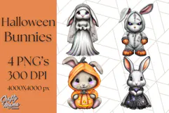 Halloween Bunny Clipart, Cute Bunnies in Costumes PNG Product Image 1
