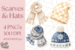 Watercolor Winter Hats and Scarves Clipart PNG Product Image 1