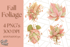Fall Foliage Clipart PNG, Pink and Green Leaves Product Image 1