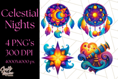Whimsical Celestial Moon and Stars Clipart Constellation Png Product Image 1