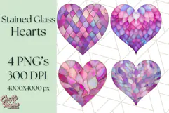 Stained Glass Heart PNG Clipart in Pastel and Bright Colors Product Image 1