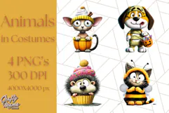 Halloween Animals in Costumes Clipart PNG, Cute Pets Art Product Image 1