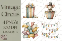 Vintage Carnival Animals Clipart PNG, Retro Circus Elements Product Image 1