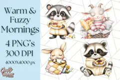 Warm & Fuzzy Mornings PNG Clipart, Cozy Animal Art Download Product Image 1