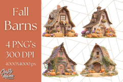 Fall Barn Clipart PNG With Pumpkins and Flowers, Autumn Png Product Image 1