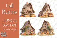 Fall Barn Clipart PNG With Pumpkins and Flowers, Autumn Png Product Image 1
