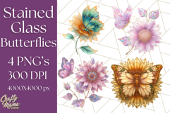 Stained Glass Butterfly and Sunflower PNG Clipart Product Image 1