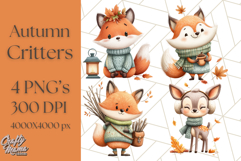 Cozy Autumn Animal Clipart, Fall Forest Critters PNG Product Image 1