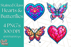Stained Glass Hearts and Butterflies Clipart PNG Product Image 1