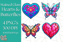 Stained Glass Hearts and Butterflies Clipart PNG Product Image 1