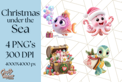 3D Under the Sea Christmas Clipart, Ocean Christmas PNG Product Image 1