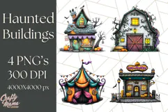 Halloween Buildings Clipart PNG, Haunted Houses Art Product Image 1