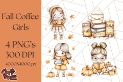 Pumpkin Spice Chibi Girls, Fall Accessories PNG, Cozy Autumn Product Image 1