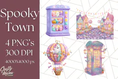 Pastel Halloween Town PNG Clipart, Spooky Shops & Homes Png Product Image 1