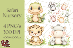 Pastel Safari Jungle Baby Animals PNG Clipart, Nursery Product Image 1