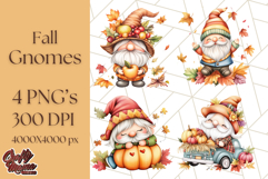 Fall Gnome PNG Clipart, Cute Autumn Gnomes with Pumpkins Product Image 1