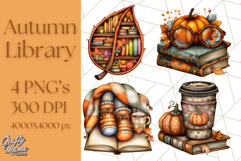 Autumn Library Clipart PNG, Cozy Fall Book Art Product Image 1