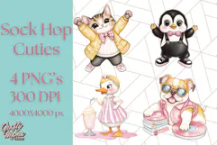 Sock Hop Animal Dance Party PNG Clipart, Cute Retro 1950s Product Image 1