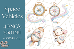 Kawaii Space Vehicles Clipart PNG, Cute Sci-Fi Tech Clip Art Product Image 1