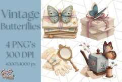 Vintage Butterfly PNG Clipart, Fairytale Cottagecore Images Product Image 1