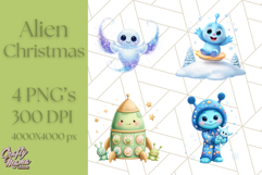 Alien Christmas Clipart, Cute Outer Space Holiday PNG Product Image 1