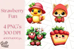 Strawberry Fruit PNG Clipart, Adorable Kawaii Characters Png Product Image 1