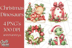 Christmas Dinosaur PNG Clipart, Cute Dino Holiday Art Png Product Image 1