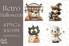 Retro Halloween Clipart Vintage PNG Graphics, 50s Holiday Product Image 1