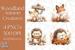 Woodland Autumn Critters PNG Clipart, Cute Fall Animals Product Image 1