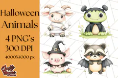 Halloween Animal Costumes PNG, Cute Spooky Animals Clipart Product Image 1