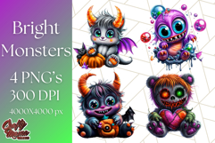 Spooky Cute Monster PNG Clipart, Adorable Halloween Monsters Product Image 1