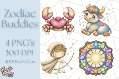 Zodiac Buddies Clipart PNG, Cute Astrology Clip Art Product Image 1