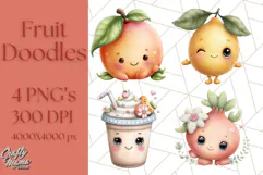 Fruit Doodles Clipart, Cute Cartoon Fruit PNG, Kawaii Food Product Image 1