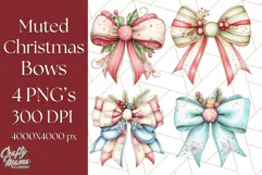Muted Cozy Christmas Bows PNG Clipart, Winter Holiday Png Product Image 1