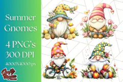 Summer Garden Gnomes Clipart PNG, Summer Country Gnomes Png Product Image 1