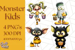 Monster Kids Clipart PNG, Cute Halloween Costume Art Product Image 1
