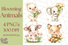 Cute Animals with Tulips PNG, Spring Flower Clipart Download Product Image 1