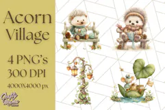 Acorn Village Clipart PNG, Fall Animal Png Product Image 1