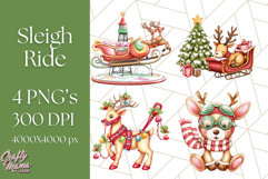 Santa Sleigh Ride Clipart PNG, Flying Reindeer Christmas Art Product Image 1