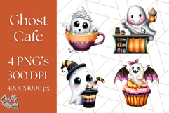 Ghost Café PNG Clipart, Cute Ghost Baristas Halloween Treats Product Image 1